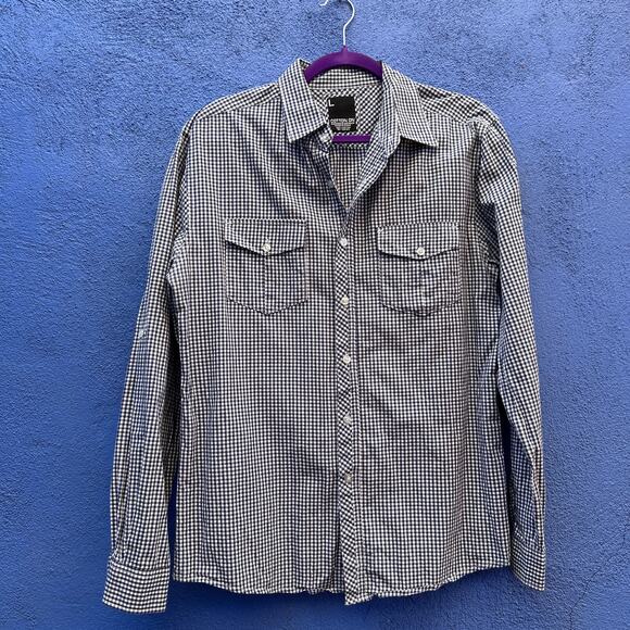 cotton on men's blue and white check button up shirt - Picture 1 of 5